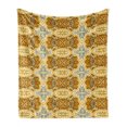 thumbnail image 1 of Autumn Damask Soft Flannel Fleece Throw Blanket, Floral Motifs Ornamented Symmetrical Oriental Theme Design Image, Cozy Plush for Indoor and Outdoor Use, 60" x 80", Beige and Multicolor, by Ambesonne, 1 of 6