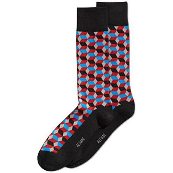 Alfani Mens Cube Midweight Socks, Black, 10-13