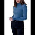 thumbnail image 1 of Suéter de Cuello Alto Acanalado para Mujer, Larga, Blusa Térmica de Peso Medio Azul Vaquero un Tamaño, 1 of 10