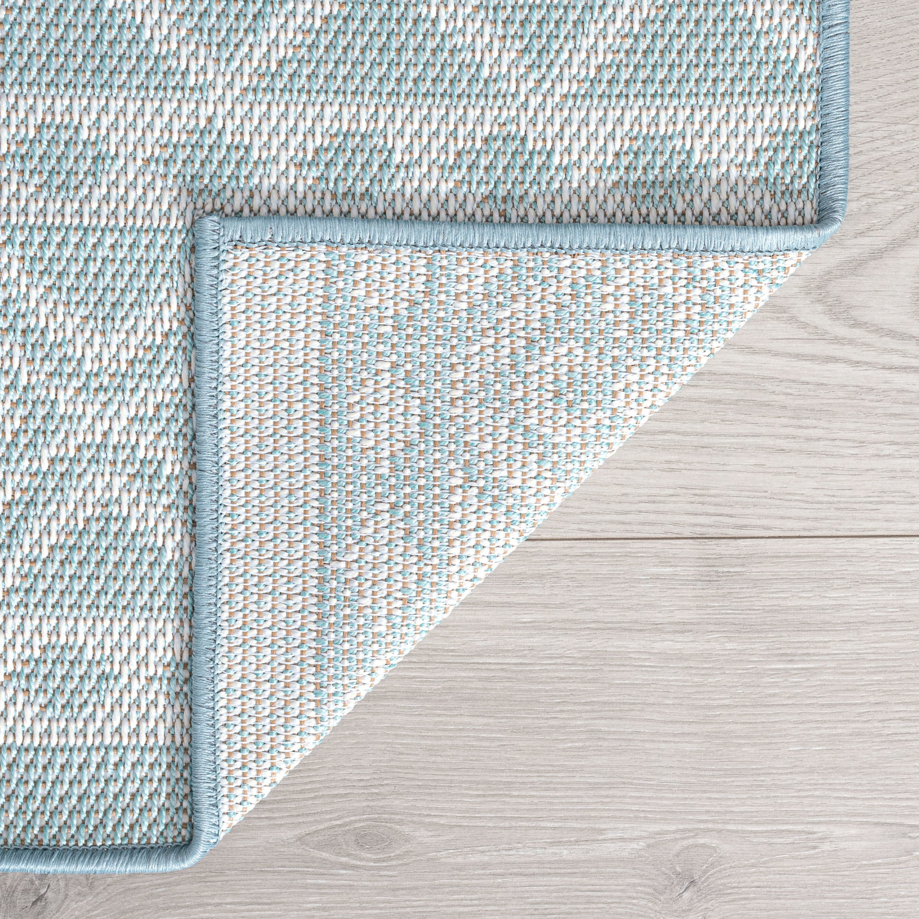 5x7 Water Resistant, Indoor Outdoor Rugs for Patios, Front Door Entry, Entryway, Deck, Porch, Balcony | Outside Area Rug for Patio | Aqua, Tribal | Size: 5' x 6'11''