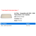 thumbnail image 2 of Air Filter - Compatible with 2003 - 2008 Toyota Matrix 1.8L 4-Cylinder 2004 2005 2006 2007, 2 of 2