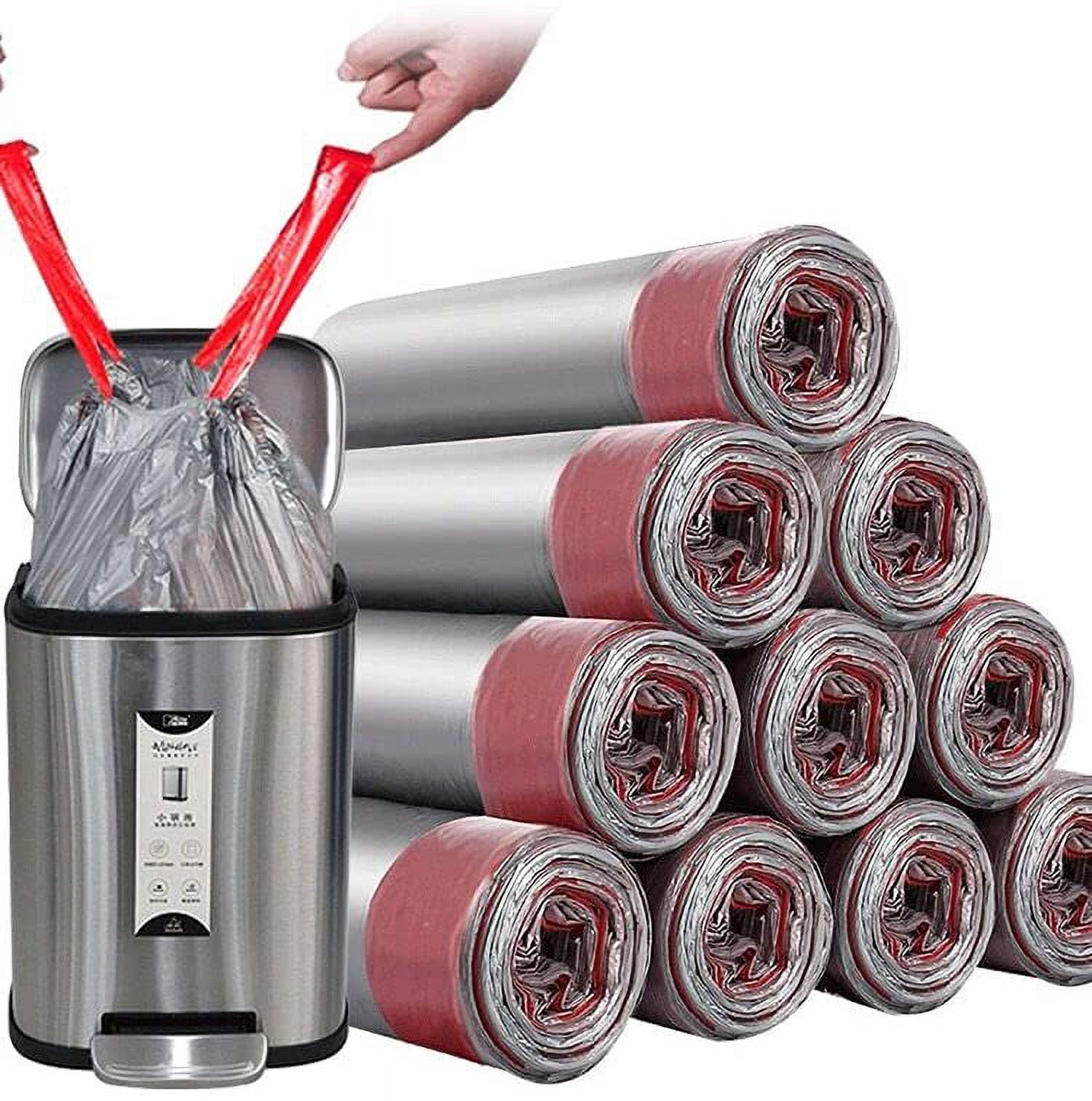 PENGXIANG 150 Counts Trash Bags Drawstring Garbage Bag Thicker Heavy Bathroom Trash can Liners for Bedroom Home Kitchen  4-6 Gallon (Gray 10*15 Counts)