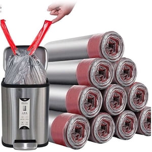 PENGXIANG 150 Counts Trash Bags Drawstring Garbage Bag Thicker Heavy Bathroom Trash can Liners for Bedroom Home Kitchen  4-6 Gallon (Gray 10*15 Counts)