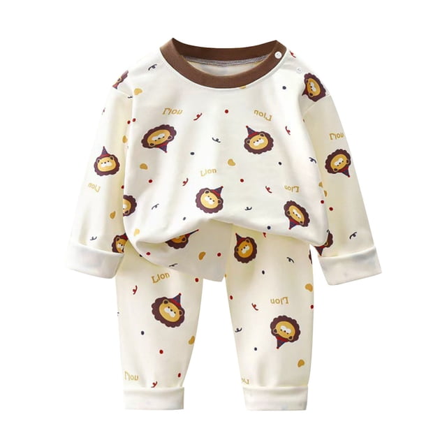 Odeerbi 0-13 Años Pijamas de Algodón Para Niños Y Niñas Con Camisetas de Manga Larga Estampadas Pantalones Pijama de Dos Piezas Acondicionador de Ropa Para Dormir