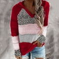 thumbnail image 2 of BJUTIR Womens Sweatshirt Oversized Hoodie Fashion Women Leopard Patchwork V-Neck Long Sleeves Hooded Sweater Blouse Tops, 2 of 6