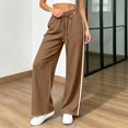 thumbnail image 2 of RUTAYY Women's Wide Leg Pants Drawstring Elastic Waist Vertical Side Stripe Side Pockets Casual Sports Comfortable Long Trousers, Khaki, 2 of 5