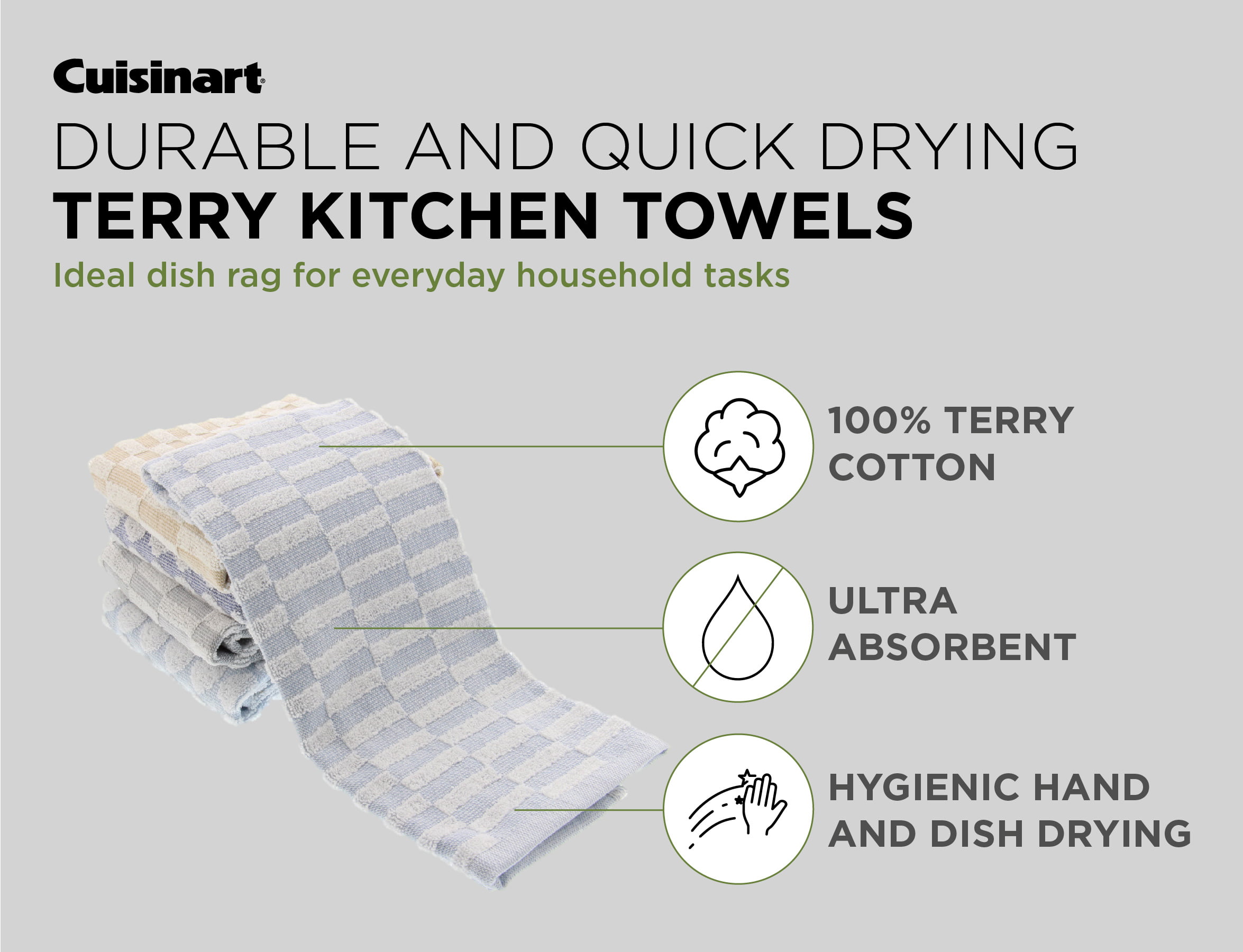 Cuisinart Bamboo Dish Towel Set-Kitchen and Hand Towels for Drying Dishes/Hands - Absorbent, Soft and Anti-Microbial-Premium Bamboo/Cotton Blend, 2