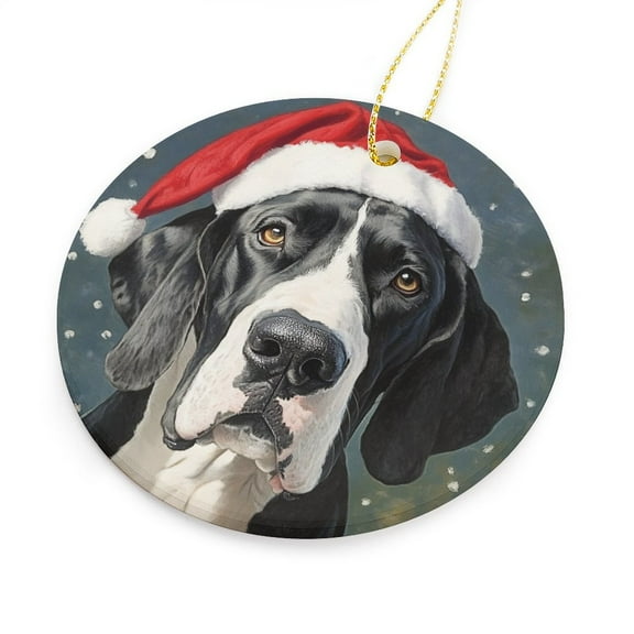 Happy Holidays Great Dane Dog Christmas Ornament Holiday Keepsake for Tree Decorations Round Porcelain Ornament Christmas Tree Ornament Dog Lover Gift
