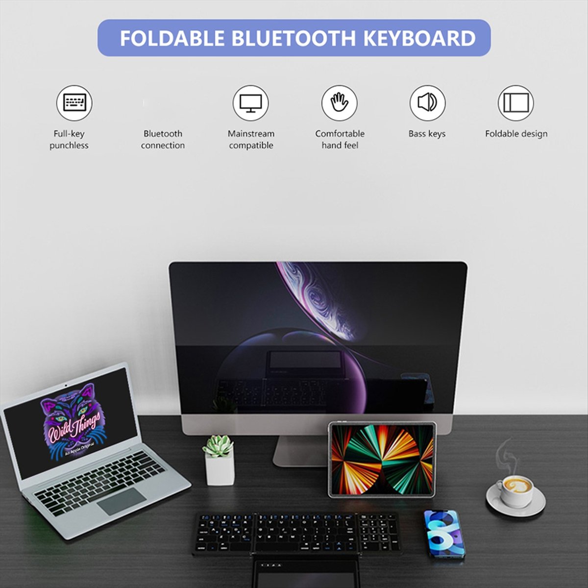 Foldable Bluetooth Keyboard with Touchpad Pocket Folding Keyboard for Laptop Tablet Wireless Rechargeable Keyboard