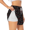 thumbnail image 1 of Balery Love Valentine's skull Pantalones cortos deportivos para mujer con forro y dos bolsillos, elásticos, para entrenamiento, gimnasio, yoga-X-Large, 1 of 7