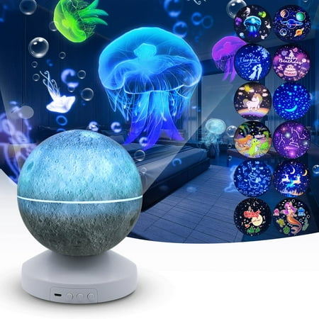 KISTRA Moon Night Light Star Porjector Galaxy Porjector Science 12 in 1 Projection，Children Timed Rotating Galaxy Gaming Light，Party，Star Light Projector Indoor