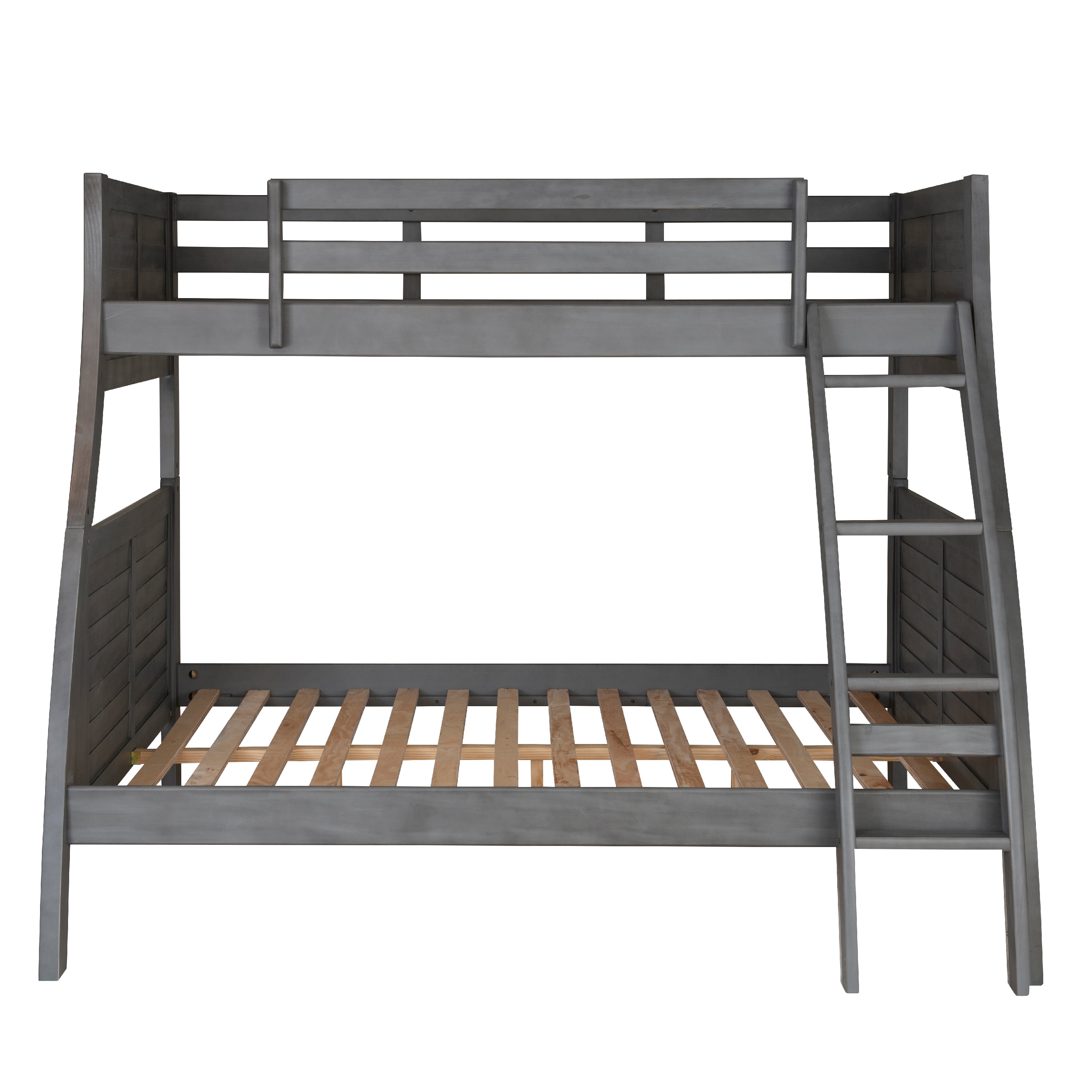 Powell Driscoll Kids Wood Twin over Full Bunk Bed with Built-in Ladder, Gray