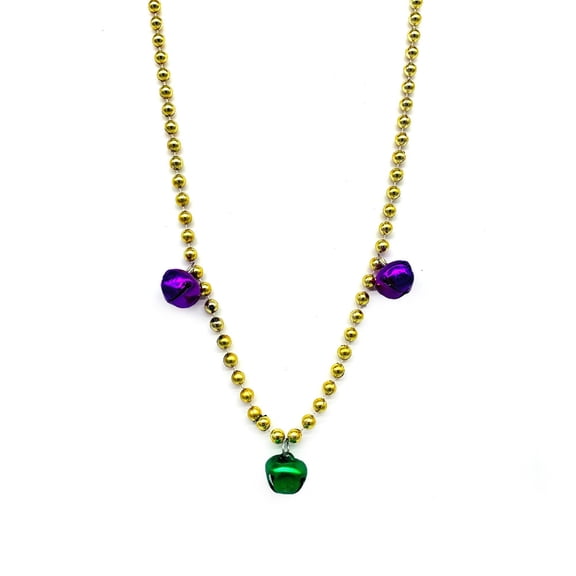 33" 7mm Gold Necklace with Purple & Green Jingle Bells (Dozen)