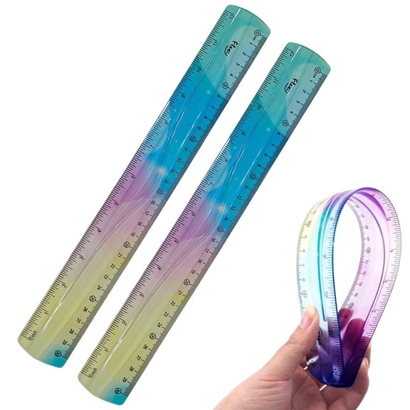 2 Pack Flexible Ruler, 12 Inch Bendable Ruler with Inches and Centimeters, Shatterproof Soft Ruler for Home Office Supplies, Classroom Must Haves, 30cm