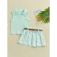 thumbnail image 5 of Elippeo Toddler Girl Summer Outfit 6 12 18 24 Months 3 4 Years Solid Color Ribbed Sleeveless Tank Tops and Daisy Print Pleated Skirts with Belt 2Pcs Clothes Set, 5 of 10
