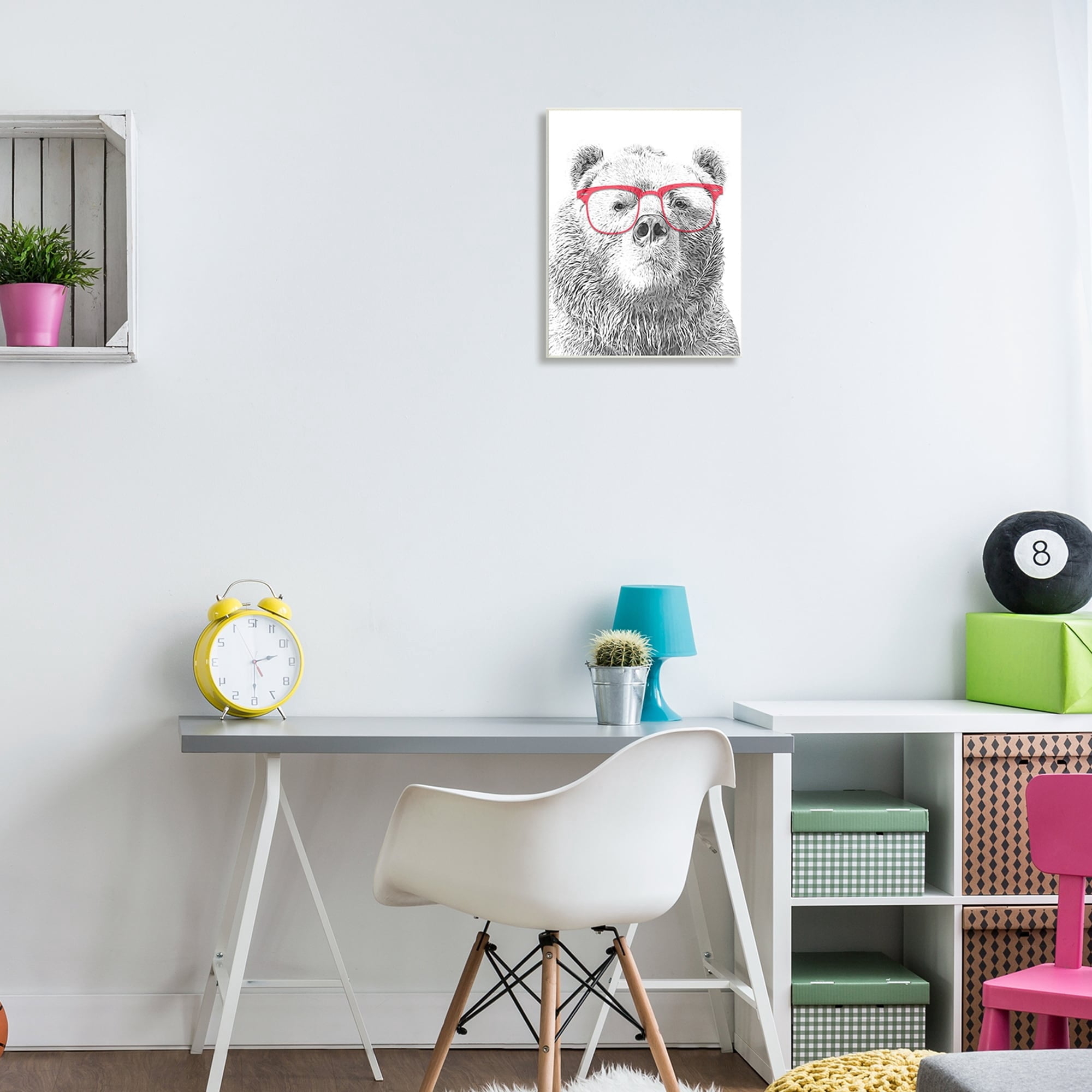 Stupell Industries Quirky Monochrome Bear Red Glasses Design , 13 x 19, Design by Annalisa Latella