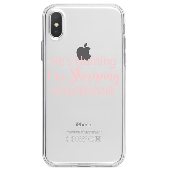 DistinctInk Clear Shockproof Hybrid Case for iPhone XS Max (6.5" Screen) - TPU Bumper Acrylic Back Tempered Glass Screen Protector - He's Hunting - I'm Shopping - #shoppingseason