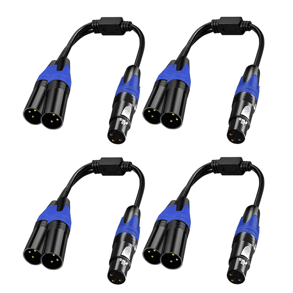 XLR Splitter Cable, 1 XLR Female to 2 XLR Male Y Cable Balanced Microphone Splitter Cord Audio Adaptor 4Pack