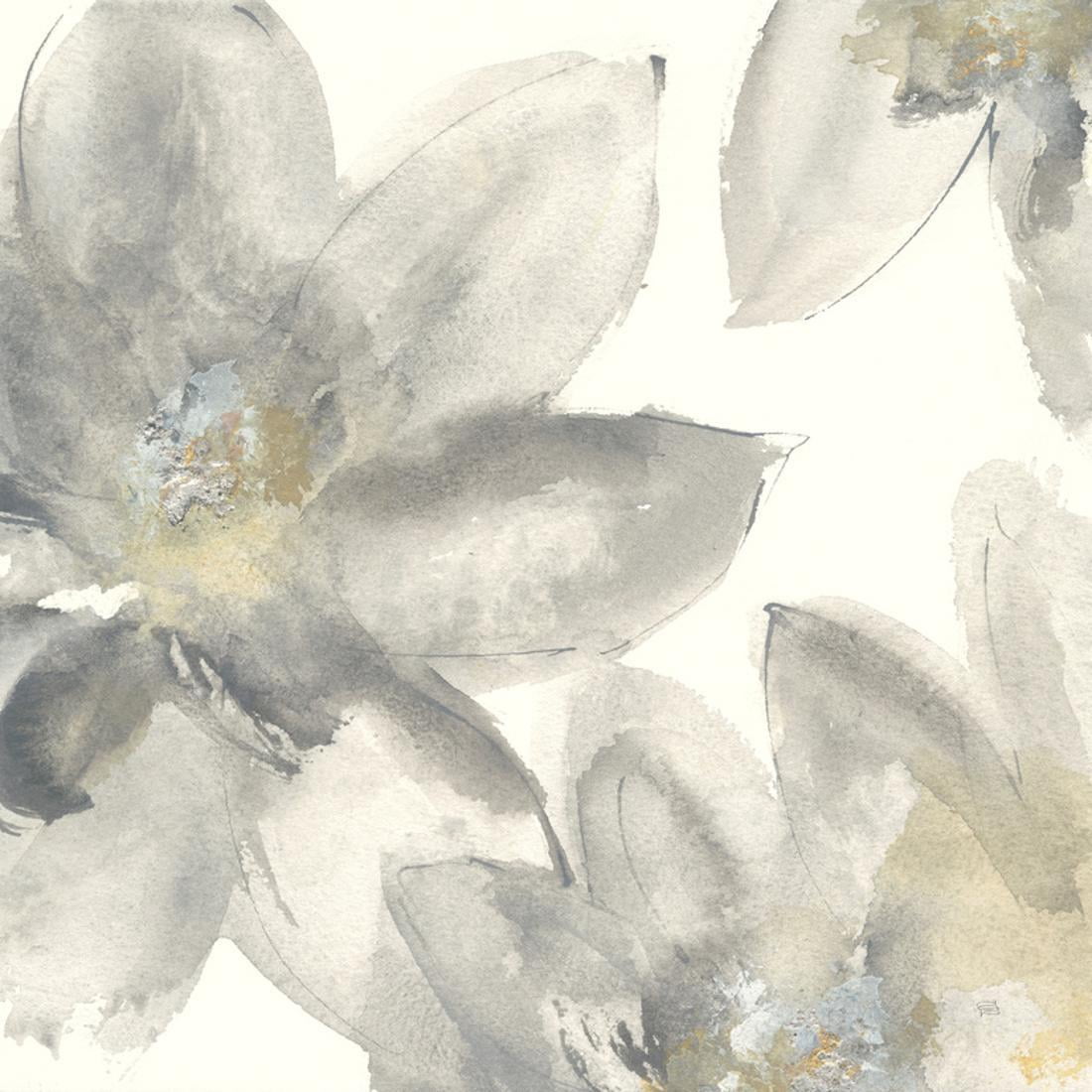 Gray and Silver Flowers I Neutral Abstract Daisy Floral Botanical Print