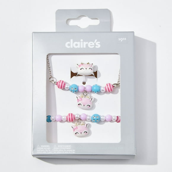 Claire’s Jewelry Set Pink and Blue Reindeer, 3 Pieces, Necklale, Bracelet, Ring, Female, Tween Girl, 90628