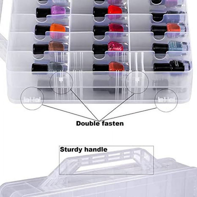 Nail Polish Organizer Case for 48 Bottles, Gel Nail Polish Storage Holder  Double Side Adjustable Space Divider for Acrylic Nail Gel Dip Powder Tips  Set with Two Toe