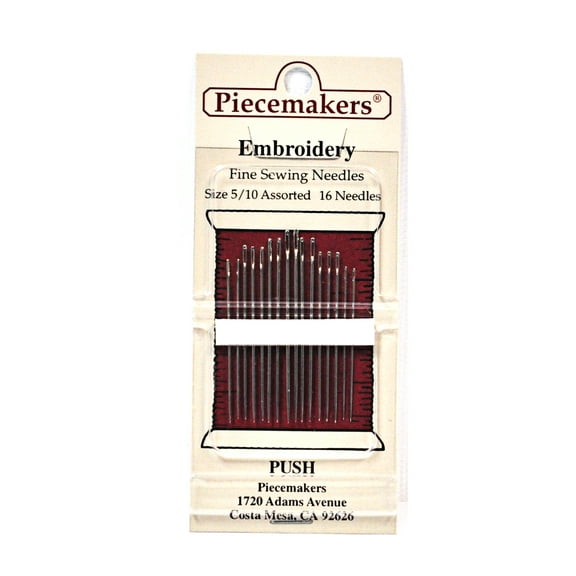 Piecemaker Embroidery Fine Sewing Needles Sizes 5/10 Assorted