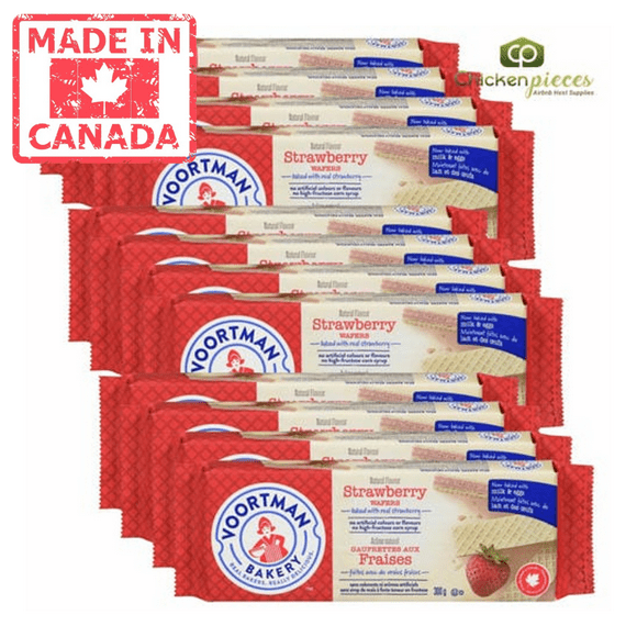 Voortman Gaufrette Biscuit Fraise 300G/10.58oz (12/caisse) - Fabriqué au Canada