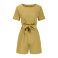 thumbnail image 3 of Summer Saving Wycnly Rompers for Women Vintage Cotton Linen Loose Pocket Belt Short Jumpsuits Casual Summer Crewneck Short Sleeve Formal Solid Mini Womens Jumpsuits on, 3 of 6