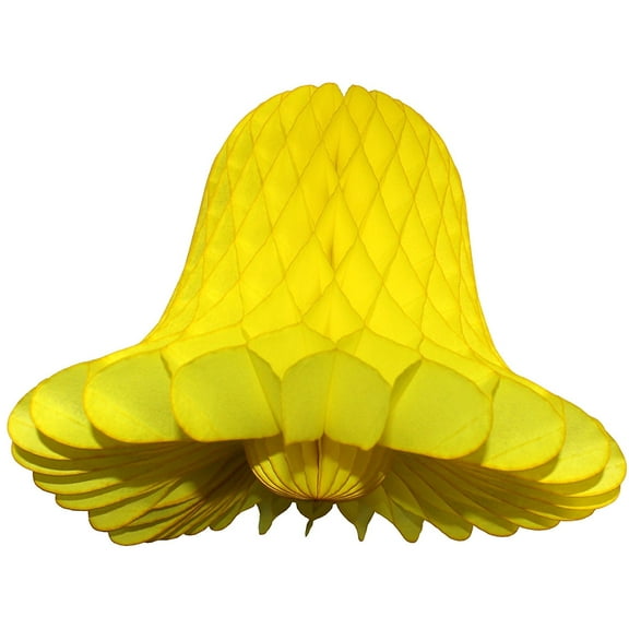 3-pack 9 Inch Hanging Honeycomb Tissue Paper Bell Decoration, Yellow, by Devra Party