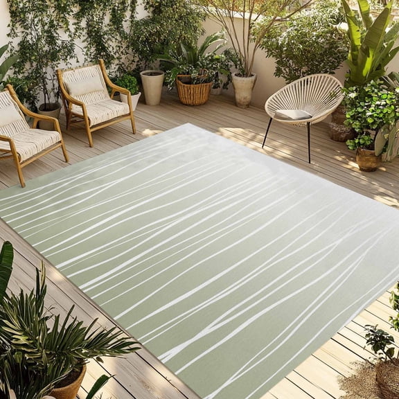 Sage Green Outdoor Rug 5x8 Ft - Reversible Patio Rug Outdoor Camping Rugs, Ombre Gradient Striped Minimalist Texture Washable Indoor Outdoor Area Rugs, Non-Slip Outdoor Carpet Runner for Deck/Porch