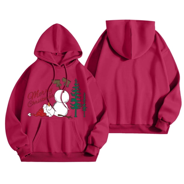 WILLBEST Sudadera con Capucha Estampada de Manga Larga con Diseño de Muñeco de Nieve En Bloques de Color, Estilo 2024 Chica