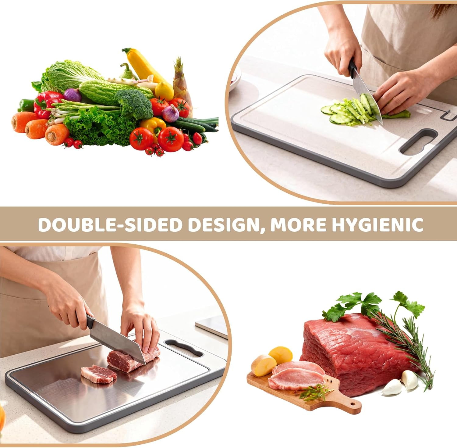 14.3" x 9.8" Titanium Cutting Board with Built-In Knife Sharpener, Double-Sided Durable Surface with Juice Groove, Easy-Clean Kitchen Chopping Board (Titanium + Wheat Straw)
