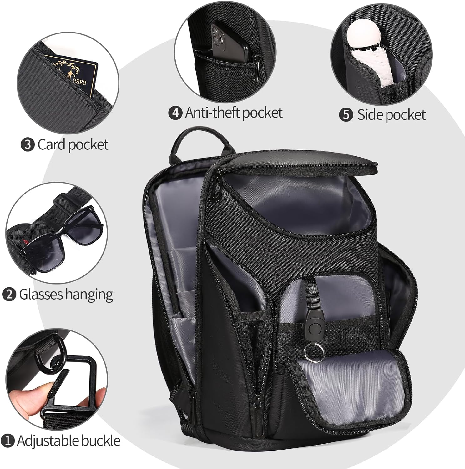 FENRUIEN Sling Bag Crossbody Backpack with USB Charging Port,Black