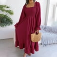 thumbnail image 7 of Womens Ruffle Long Sleeve Smocked Square Neck Maxi Dress Casual Ruffle Hem Flowy Midi Dress, 7 of 7