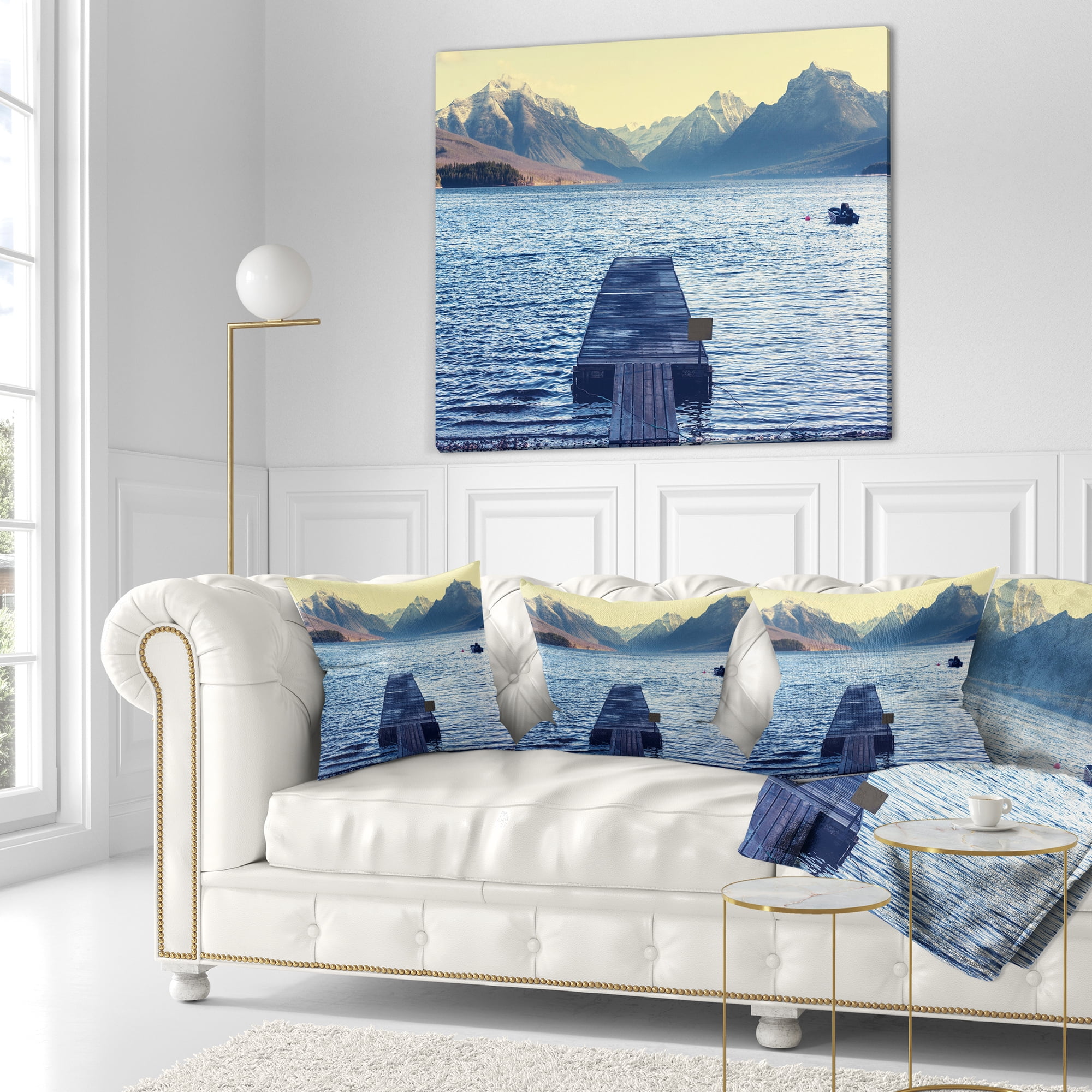 Designart Lake in Glacier National Park - Seashore Throw Pillow - 16x16