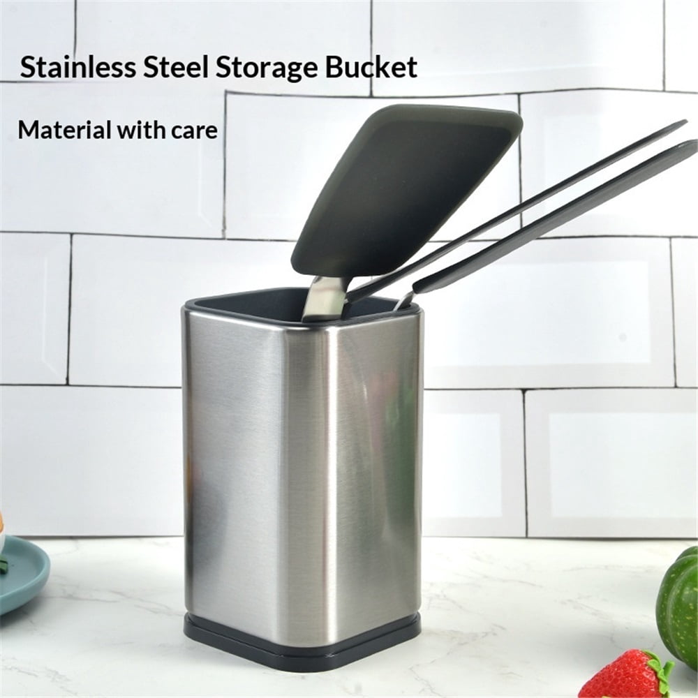 Utensil Holder for Kitchen Counter, Stainless Steel Utensil Organizer for Countertop, Rectangular Utensil Crock with Stable Base