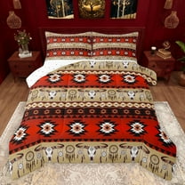 jejeloiu Rustic Farmhouse Cabin Bedding Comforter Set,Aztec Boho Geometric Twin Comforter Sets,Red Brown Bedding Set For Girls Boys,Luxury Bedroom Decor Reversible,2pcs