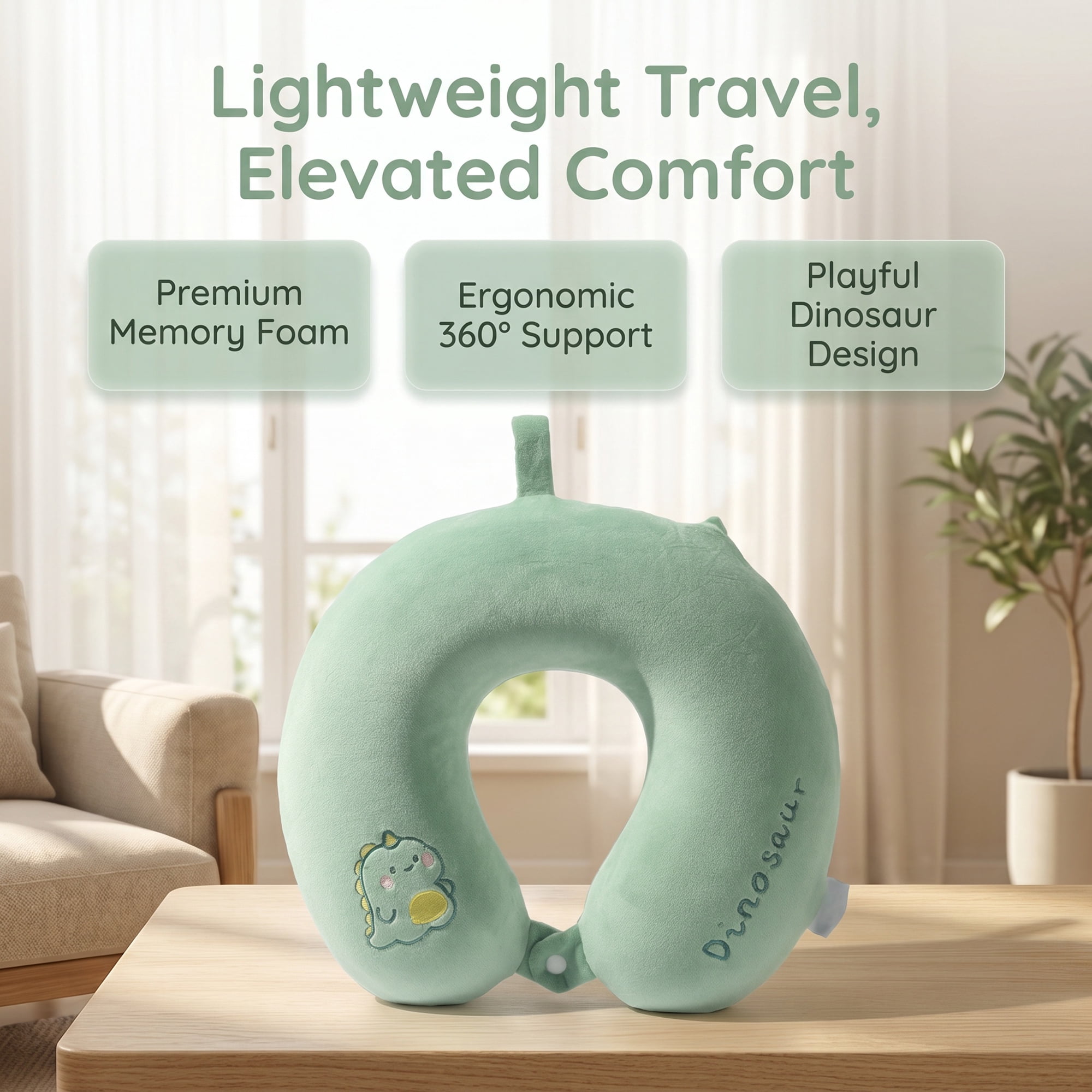 Unique Bargains Memory Foam U Shape Travel Neck Pillow for Airplane Use Green 11"x11"