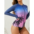 thumbnail image 4 of Charmo Womens Color Blocked Swimsuit Tops Zipper Long Sleeve Swimwear UPF 50+, 4 of 6