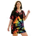 thumbnail image 3 of CASSIE LIZ Plus Size Summer 2 Piece Sets 3X Fashion Rainbow Tie Dye V Neck Short Sleeve Top and Drawstring Shorts Set Casual Lounge Workout Daily Vacation Outfit with Pockets 3XL 22W 24W, 3 of 8