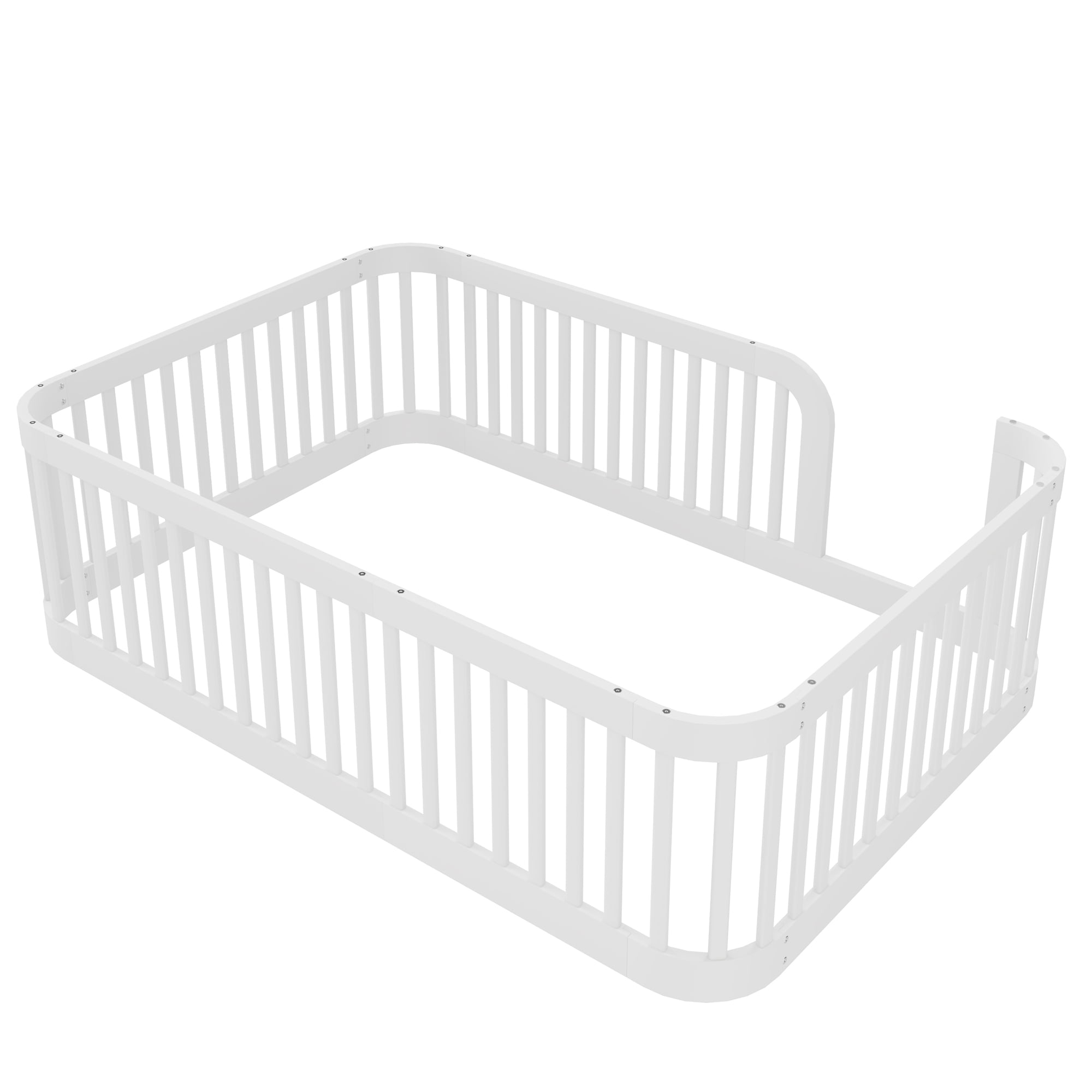Euroco Full Size Floor Bed with Fence for Kids Teens and Toddlers, White