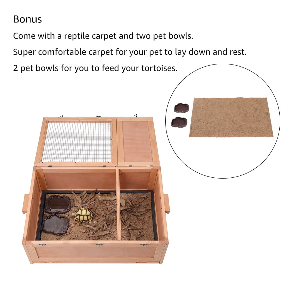 Unipaws Tortoise House with Tray, Tortoise Enclosure with Reptile Carpet and Food Bowls for Small Animals, Indoor and Outdoor Medium Habitat, Anti-Corrosion and Moisture Proof