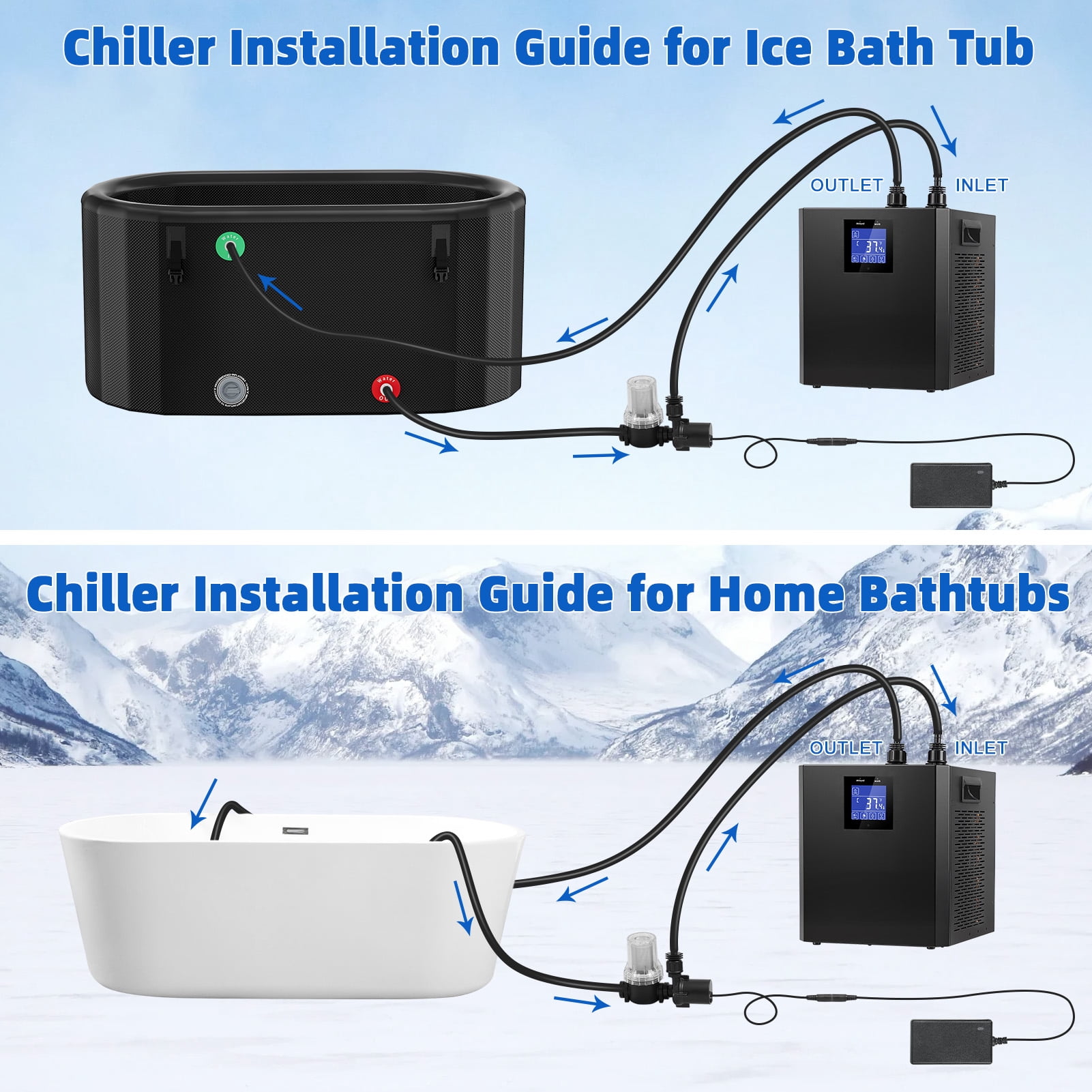 87 Gallon Ice Bath Chiller, 1/3HP Ice Bath Water Chiller for Cold Plunge Tub, Water Chiller System with LED Display, Water Pump, Remote Control, Pipe, for Fish Tank Household