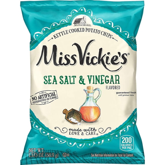 Miss Vickie's Sea Salt & Vinegar Flavored Kettle Cooked Potato Chips 1.375 oz Bags - Pack of 64