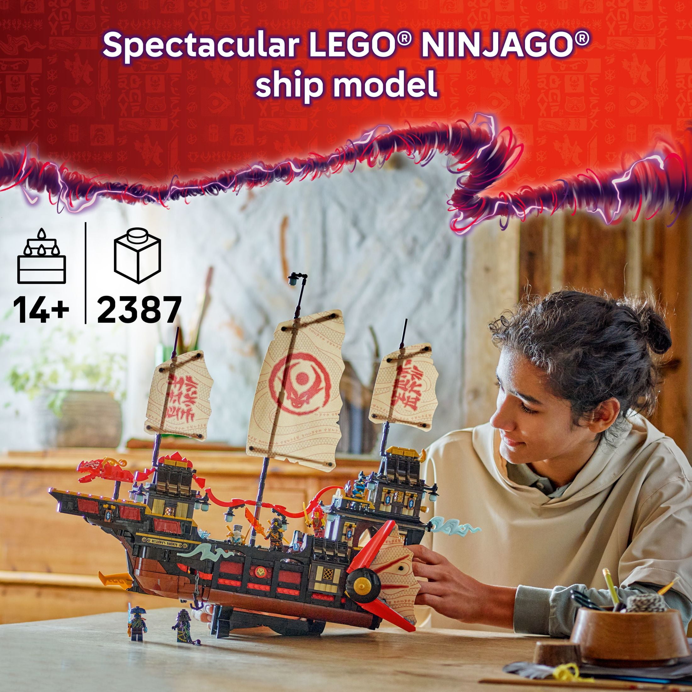 LEGO NINJAGO The Temple Bounty Building Toy - Multi-Level Boat W/6 Ninja Toy Minifigures for Kids, Ages 14+ - Model Building Kit with Display Stand - Dragons Rising Gift for Teen Boys & Girls - 71848