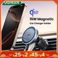 thumbnail image 2 of Soporte magnético para teléfono de coche UGREEN Qi2 de 15 W, cargador inalámbrico para iPhone 16 Pro Max, cargador para coche Magsafe con luz LED, 2 of 5
