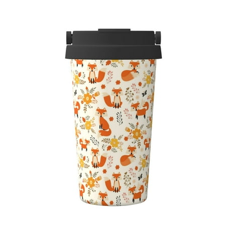 

Sikiie Flower Fox Coffee Mug Pobtable To Stainless Steel Coffee Tumbler Coffee Cups with Lids Thermos for Hot and Cold Drink