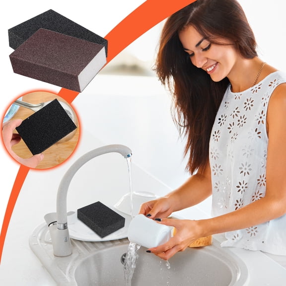 2-Pack Black & Brown Silicon Carbide Cleaning Sponges, Heavy-Duty Magic Scrub Sponges for Removing Tough Oil Stains, Rust & Dirt, Durable Scouring Pads for Kitchen, Dishes & Household Cleaning Tasks