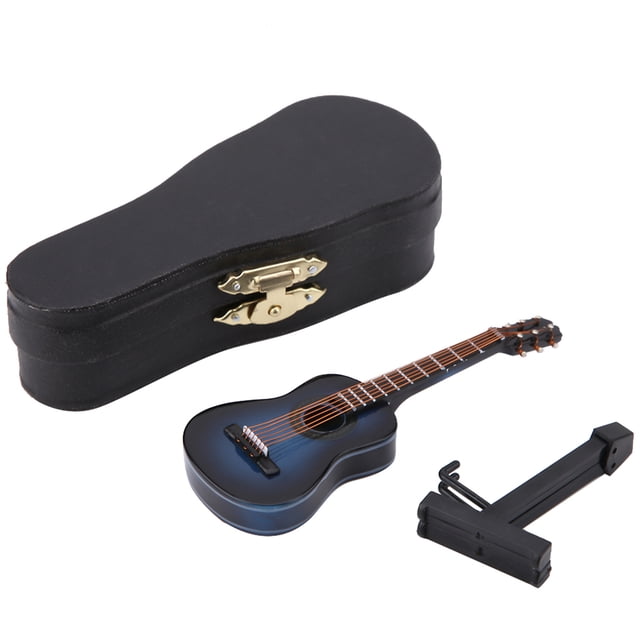 Guitarra de madera en miniatura, modelo de exhibición, mini adornos musicales, artesanía, decoración del hogar (azul, 10 cm)