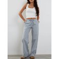 thumbnail image 3 of Biezeib Women's Long Drawstring Pants Casual Elastic Waist Wide Leg Plaid Trousers with Pockets for Summer Spring Fall, 3 of 6